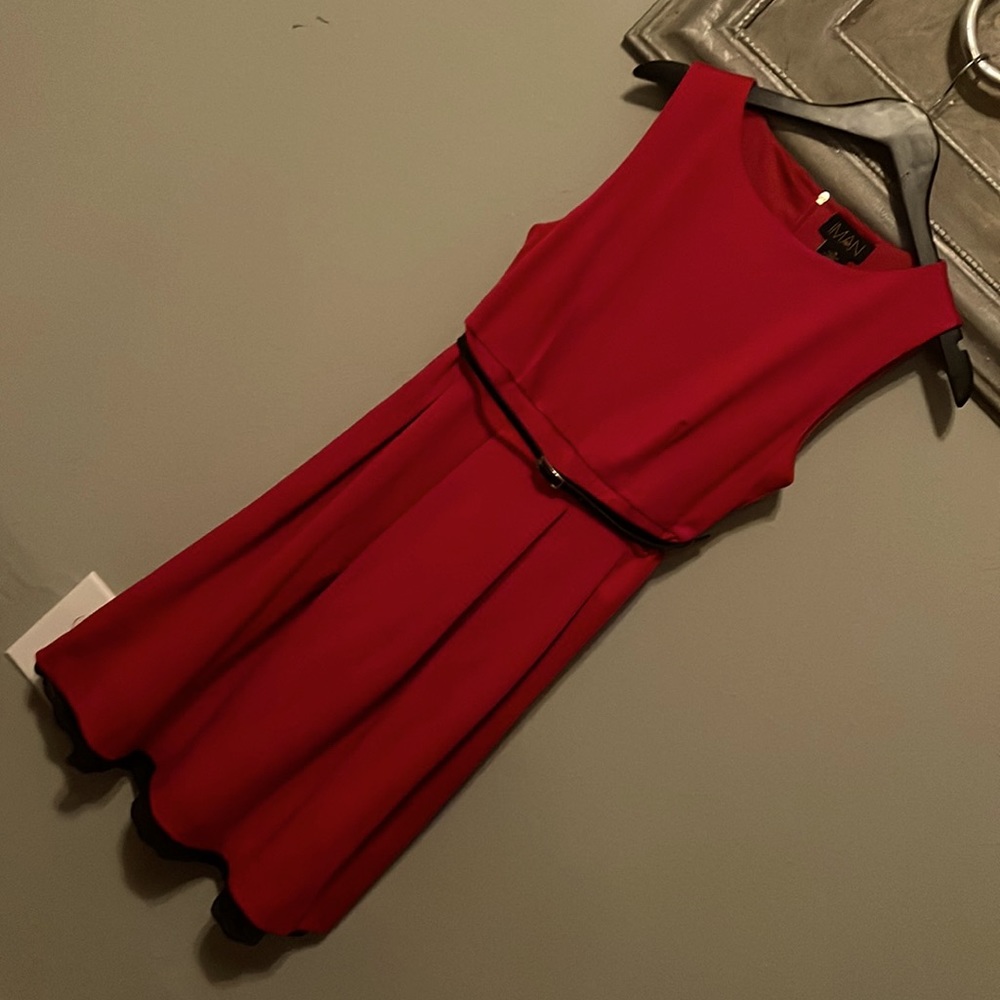 IMAN dress Pleated Shift Dress with Accent Lace with sequins in back color..